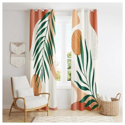 ZYLLGLOW 2 Panel Mid Century Modern Curtain Set Thick Cotton Boho Curtain Blackout for Bedroom Boho Decor for Living Room (99% Blackout, A)