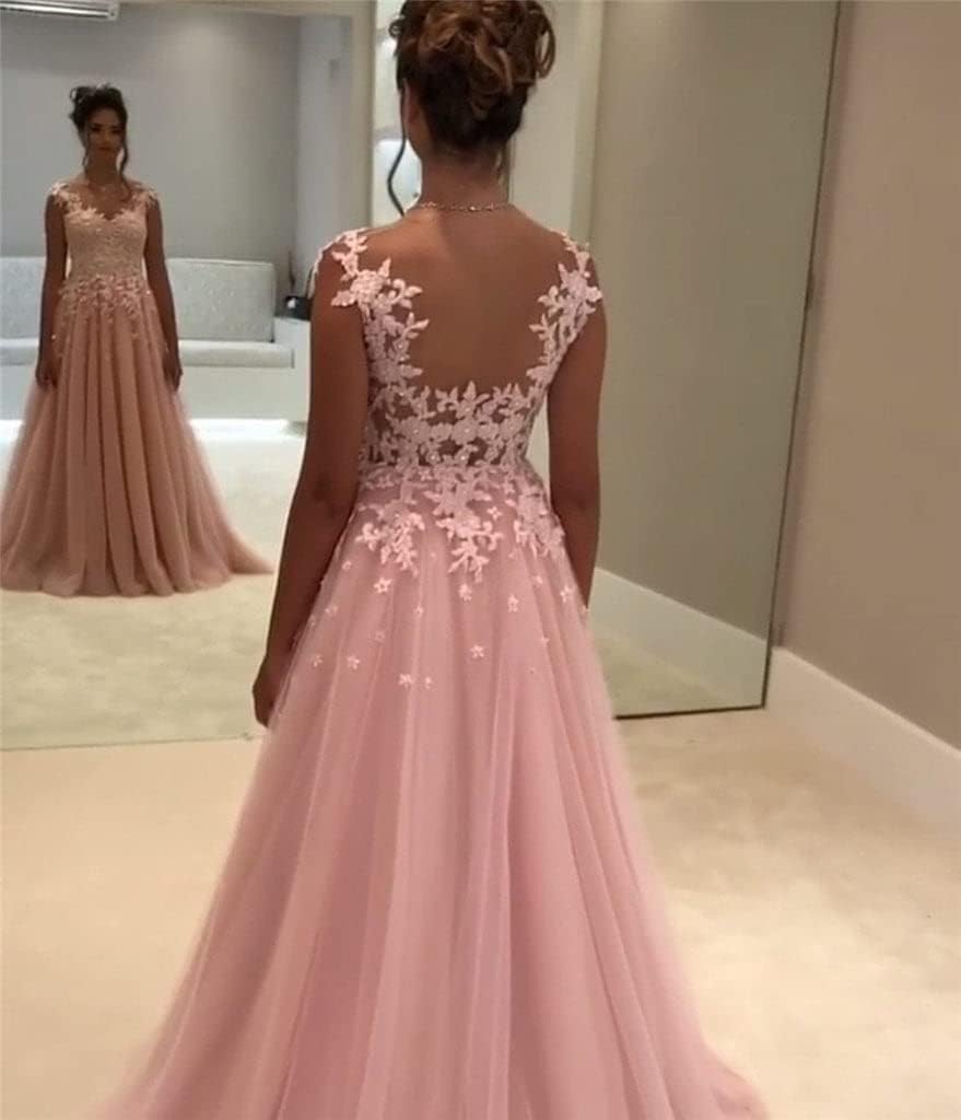Damen Tulle Abendkleider Lang Hochzeit Spitze Prinzessin Ärmellos Brautkleid Ballkleider