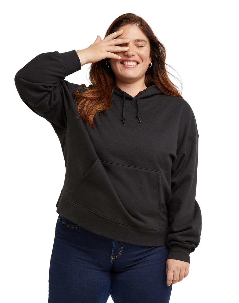 Hanes Damska bluza z kapturem Originals, polarowa bluza z kapturem średniej wagi, dostępna w plusie, czarna, 3X, Czarny, 3X