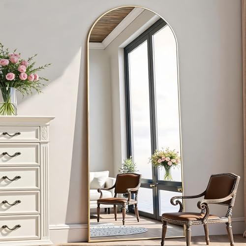 Rowjut Floor Mirror Arched Full Length Mirrors Mirror Full Length Standing Hanging or Leaning Against Wall 59x18 Large Full Body and Wall Mounted Mirror for Bedroom Living Room Gold