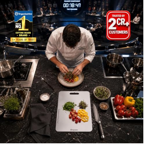 Image of OrganizeMee Stainless Steel Cutting Chopping Board Fruit, Vegetable Kitchen Chopping, Stand Wall Mounted Hanger, (Large /36X25 Cm)
