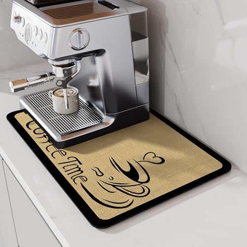 Image of LIMNUO Coffee Mat Coffee Hide Stain Absorbent Drying Mat with Waterproof Rubber Backing Fit Under Coffee Maker Coffee Machine Coffee Pot Espresso Machine (Coffee Time, 12 inchx19 inch)