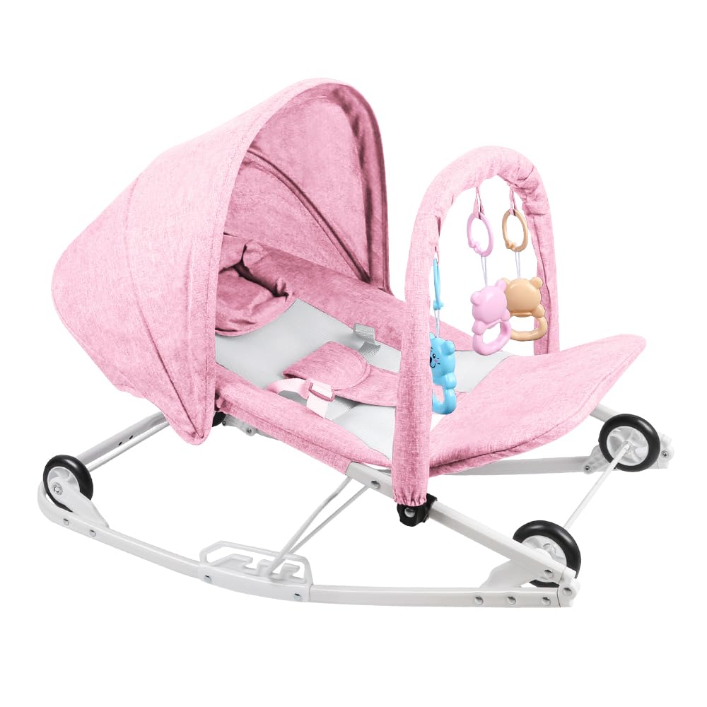 Transat Bébé Vibrations Apaisantes - Ergonomique - Musique, Barre de Jouets Amovible, 0 à 9 Mois Jusqu'à 9 kg- 40 x 80 x 66 cm - Rose