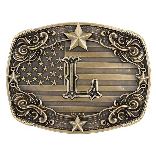 Image of Cowboy Belt Buckle for Men Vintage Western Rodeo Texas Initial Letter ABCDJMR to Z Belt Buckles