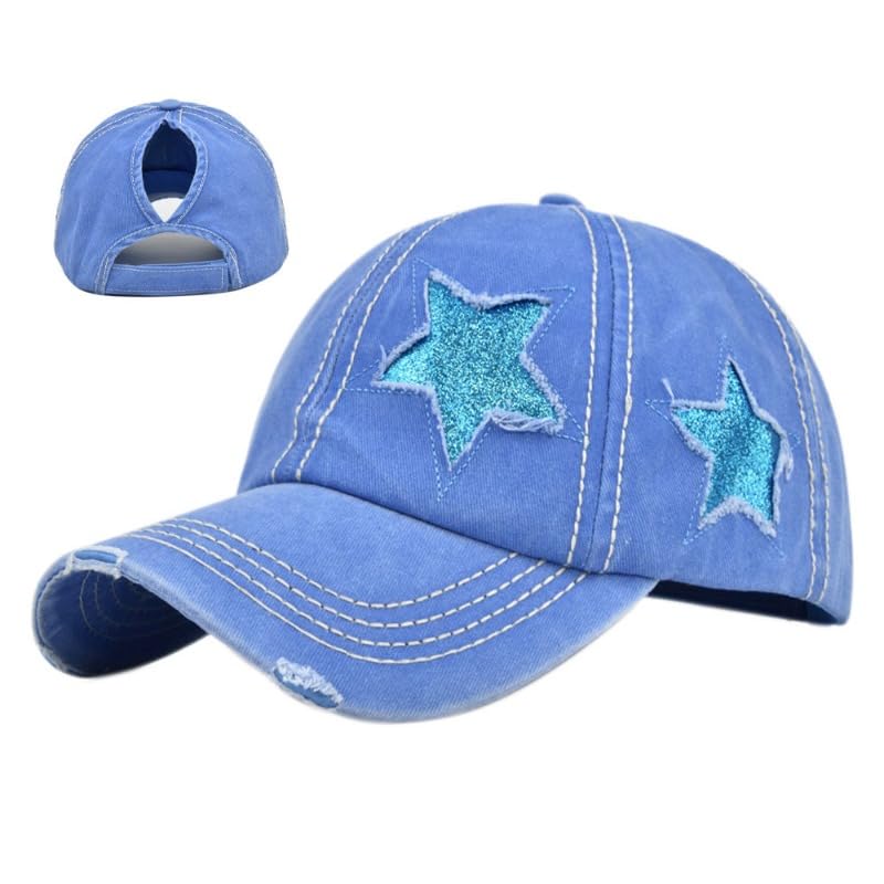 Image of Washed Scratch Frayed Baseball Cap Retro Adjustable with Five-Pointed Stars for Men Women Trucker Cap Unisex