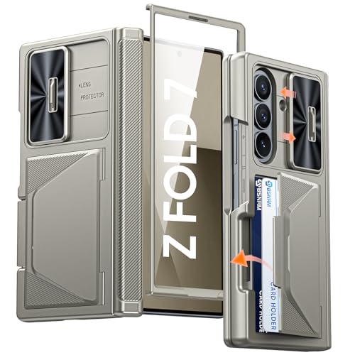 Image of for Samsung Galaxy Z Fold 7 Case with Card Holder RFID Blocking, Built in Slide Lens Cover & Hinge Protection & Screen Protector, Shockproof Wallet Case for Z Fold 7 (Titanium Gold)