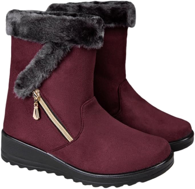 Women's Winter Outdoor Booties,Warm Fur Lined Snow Boot Side Zipper Ankle Boots Comfortable Boots for Women