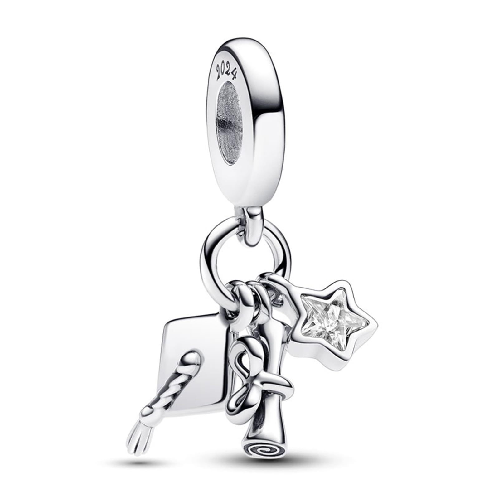 NUNUYAYA Charms Abaloriosde Cuentas Plata de Ley 925 con Circonita Cúbica Graduation Family Flower Charms Colgante Compatible con Niña Mujer Europeo Pulsera Collar