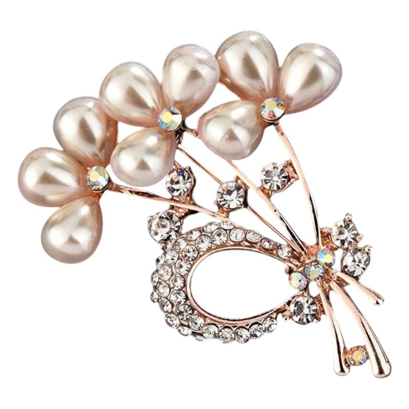 Rose Gold Pearl Tulip Cluster with Crystal Vase Brooch Pin, Alloy, Modern Style, 4x4x2 Centimeters, Lobster Claw Clasp-image-22