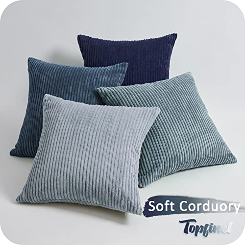 Image of Topfinel Navy Blue Euro Shams Decorative Throw Pillow Covers 26x26 Inch Set of 4,Soft Corduroy Striped Gradient Color Large Cushion Cover for Beach,Patio,Balcony,Living Room,Summer Home Decor