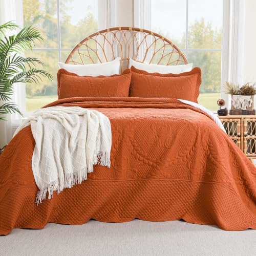 Image of EVENHUG Oversized King Bedspreads California King Quilt Set with Pillow Shams Extra Wide Large King Size Quilts Lightweight Coverlet Bedding Sets Caramel 120 inchx128 inch