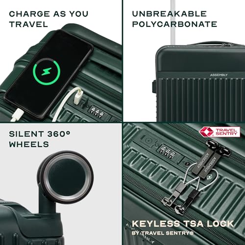 Image of Assembly 2-Piece Trolley Luggage Set of 2 with TSA Locks & Laptop Pocket, Polycarbonate Hard Shell Spinner Trolley Bag Set for Adventure Travel, Green, 20+24 Inch