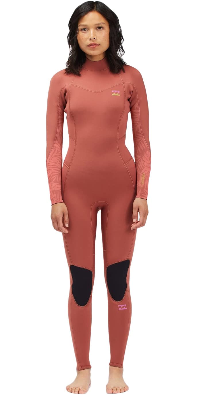 BILLABONG Damski kombinezon Synergy 3/2 mm z zamkiem błyskawicznym GBS - czerwona glina - termiczne ciepłe warstwy warstwowe łatwe rozciągliwe długi rękaw