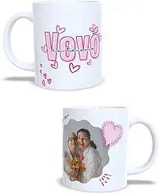 Caneca Personalizada para Vovó com Foto 340ml Porcelana Vovó Eu Te Amo Rosa Branca Alça Coração Presente Avó (BRANCO)