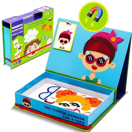 ROHSCE Magnetic Puzzles for Kids- Educational Magnetic Book, Crazy Face Dress-Up Game & Preschool Toddler Learning Activities, Travel-Friendly STEM Toy, Fun Fridge Magnets for Toddlers 1-3 3-12