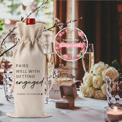 Image of Valentine's Day Engaged Gift Engagement Gifts for Couples Her Engagement Party Decorations Gifts for Women Couple Wine Bag Our First Valentine's Day Engaged Ornament 2026