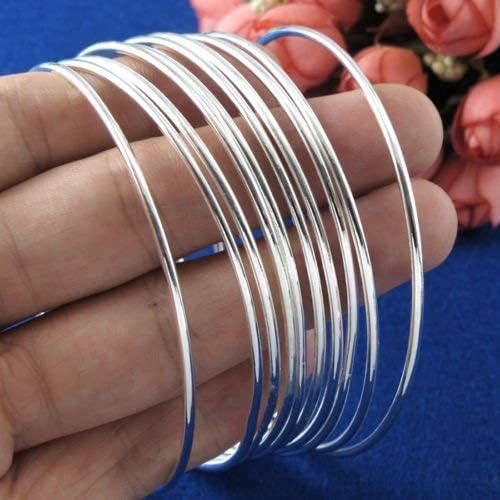 Sdouefos Classic 6pcs Lots 925 Silver Thin Stackable Polished Bangle Bracelet with Fresh Simple Bracelet Cuff Bangle4