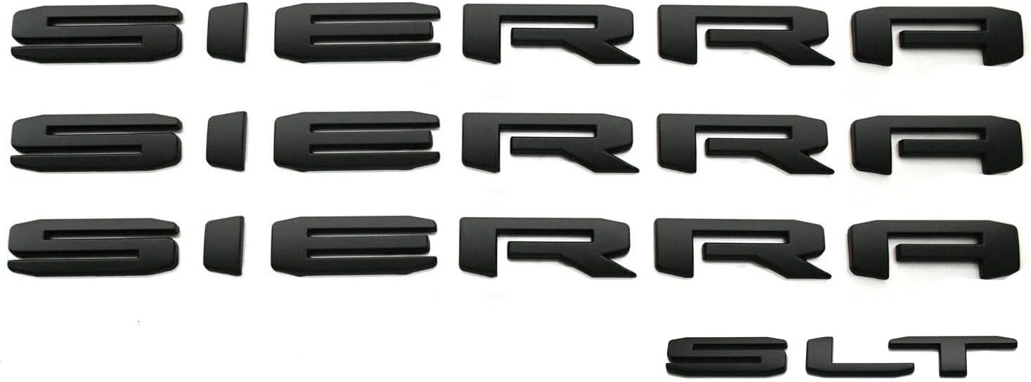 4pack Sierra SLT Nameplate Badge Replacement for 2019-2025 Side Rear Tailgate Emblem (Matte Black)