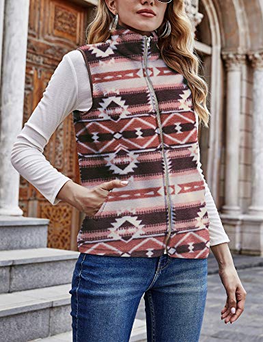 Lomon Women'S Sleeveless Zipper Sherpa Fleece Boho Floral Vest Jacket Coat With Pockets Boho Print L thumb #2