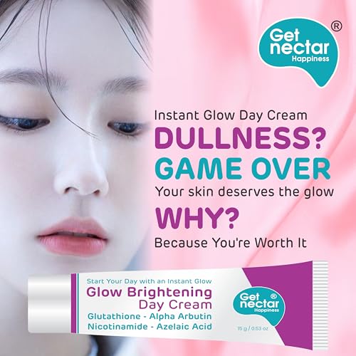 Image of Get Nectar Happiness Glow Brightening Day & Night Cream Duo with Glutathione, Alpha Arbutin, Niacinamide, Kojic Acid & Ferulic Acid for Dark Spots, Pigmentation, Tan Removal & Glowing Skin for Men & Women Lightweight & Non-Greasy 15x2=30g Each