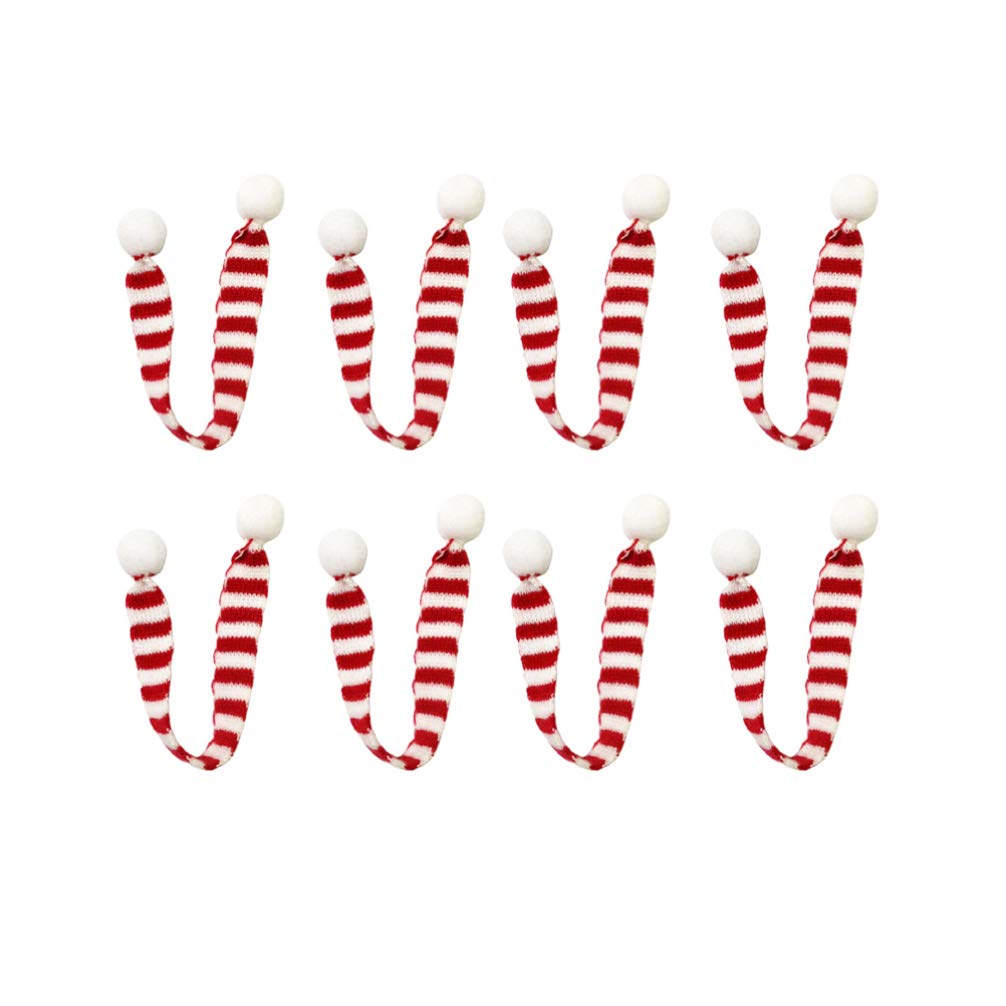 8pcs Christmas Mini Scarf Knitted Red White Scarf Decorative Neckerchief Dolls Striped Scarves for DIY Snowman Small Pet Wine Bottle Decor Holiday Party Accessories