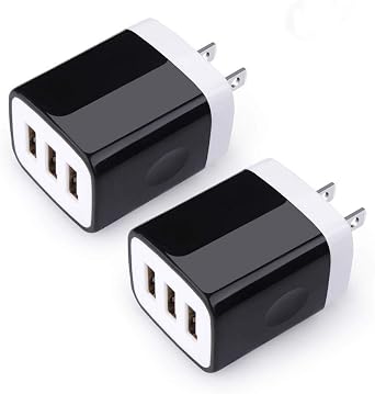 USB Wall Charger,Sicodo 3-Port Travel Smartphone Quick Charger 2 Pack 3.1Am