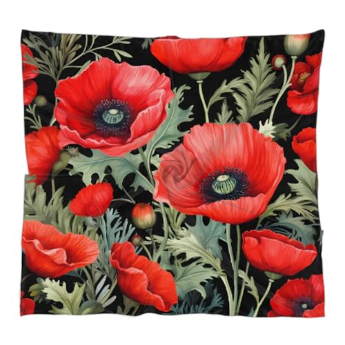 Red Poppy Flowers Pattern Silk Scarf for Women Girls Hair Head Silk Scarf Square Purse Satin Scarves Bandana Wraps