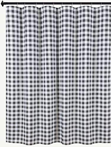 Biscaynebay Textured Fabric Shower Curtains, Black & Grey 72 Inches by 72 Inches Printed Checkered Bathroom Curtains Machine Washable