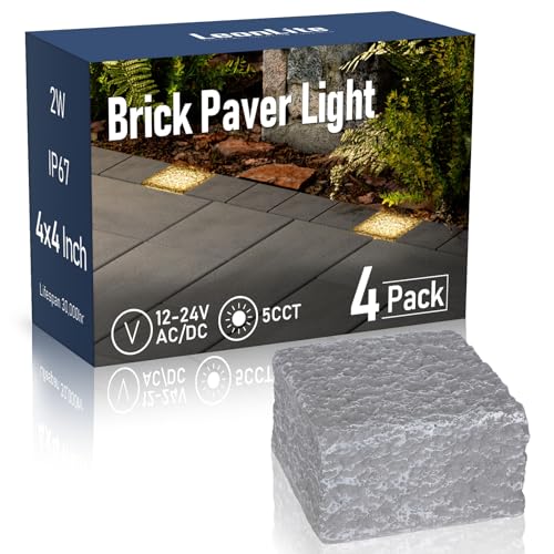 Image of LEONLITE 4-Pack Paver Light 4x4 Inch 5CCT Brick Lighting for Pavers