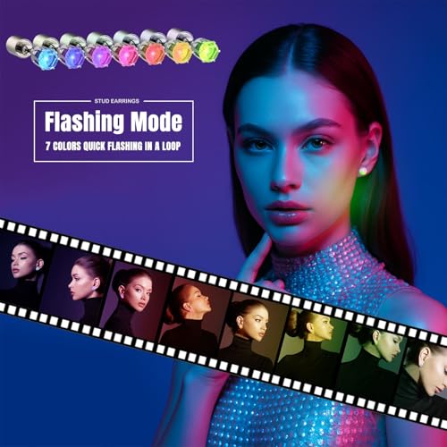 5 Pairs LED Earrings, IC ICLOVER Color Changing Light Up Earring Diamond Crown Studs, Wedding Rave Dance Party Flashing Blinking Colorful Glowing Halloween Christmas Decoration Present for Men Women2