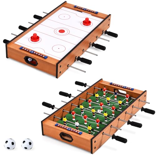 Goplus 2 in 1 Multi Game Table, Mini Foosball Table & Air Hockey Table with Realistic Playing Field, Manual Scoring Bar, Compact Combo Game Table Top for Home, Play Rooms, Bars, Parties, Family Night