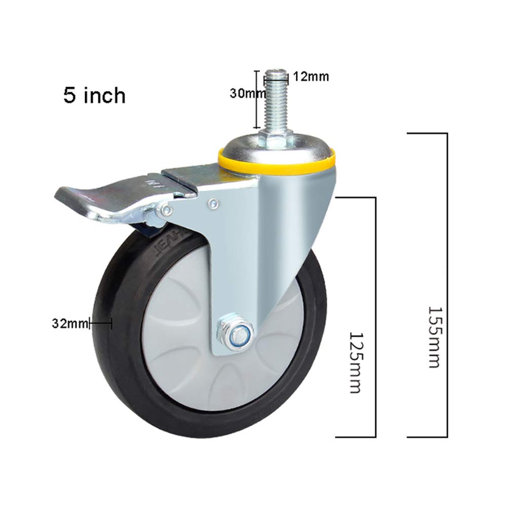 Ruedas giratorias Ruedas giratorias Ruedas de Goma con Rosca M12 Ruedas de Servicio Pesado con Freno Carrito Giratorio Universal para Muebles Silencioso con Bloqueo 320-520 KG Seguro para Pisos de Mad
