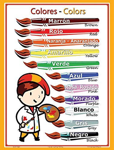 Long Bridge Publishing Spanish Language School Poster - Colors - Wall Chart for Home and Classroom - Spanish-english Bilingual Text (18x24 inches)