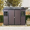 KEIKI 8x6 FT Outdoor Storage Shed Waterproof Resin Cabinet,Sloped Roof Polypropylene Frame with Two-Window and Double Lockable Door for Patio Furniture Tools