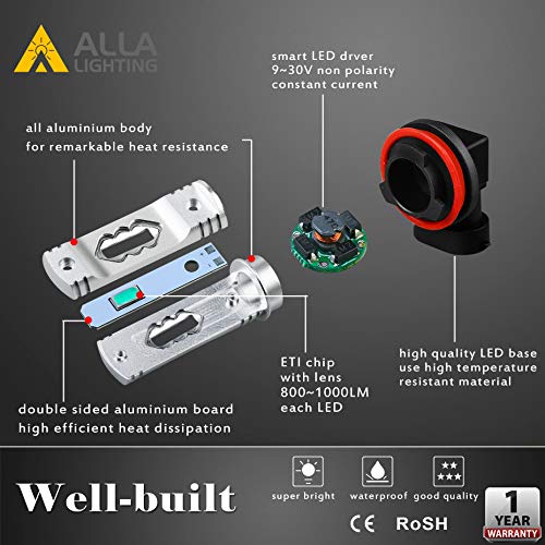 Alla Lighting 3600Lm H16 H8 H11 Led Fog Lights Bulbs, 8000K Ice Blue 12V Eti 56-Smd Drl(Daytime Running Ligihts) Replacement For Cars, Trucks, Xtreme Super Bright #TOP3