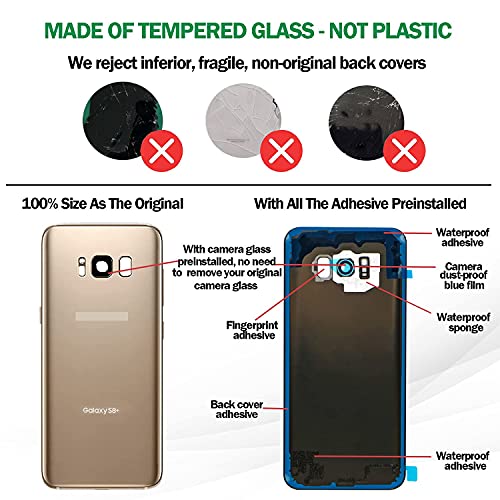 Galaxy S8+ Back Glass Replacement Cover With Pre-Installed Camera Lens + All The Adhesive + Installation Manual + Repair Tool Kit For Samsung Galaxy S8 Plus Sm-G955 All Carriers (Maple Gold) #TOP3