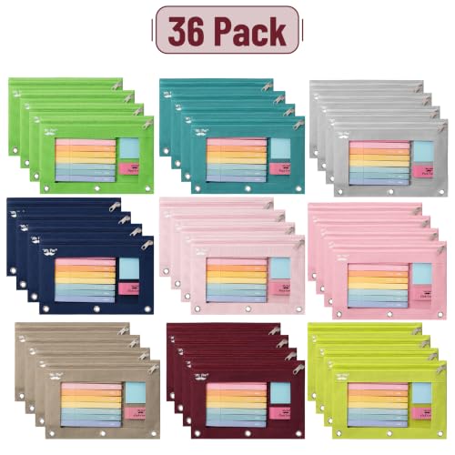 Image of Mr. Pen- Bulk Pencil Pouch for 3 Ring Binder, 36 Pack, Smooth Zipper | Clear Window, Large Capacity Pencil Case with 3 Reinforced Grommets for School, Office, Supplies Storage