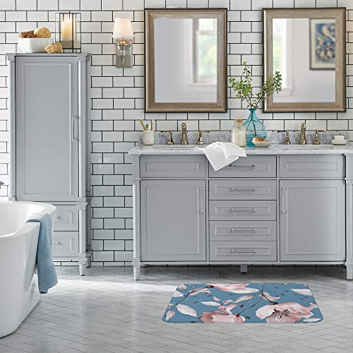 Tapis de bain antidérapant fleurs bleu corail pour douche lavable - 4