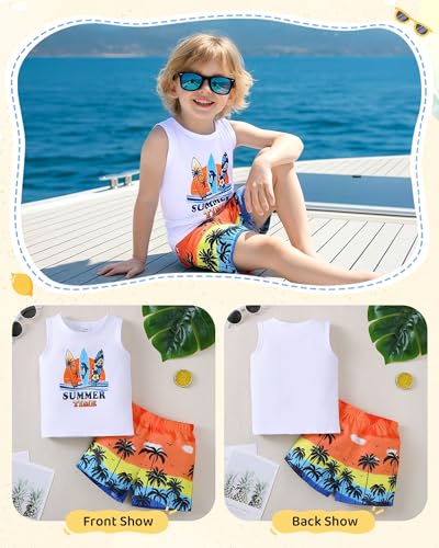 Image of NZRVAWS Toddler Baby Boy Summer Clothes 2Pcs Shorts Set Sleeveless Tank Tops Hawaiian T-Shirt Cute Boys Clothing Set