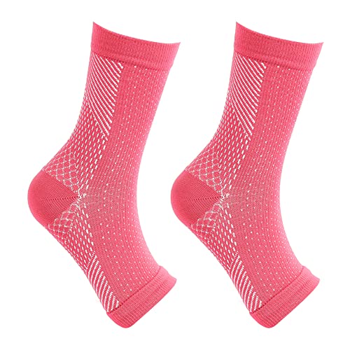 Sports Socks for Women & Men (1 Pair) - Ankle Brace Support Sleeve Soothe Socks for Neuropathy Pain, Plantar Fasciitis, Foot Nerve Pain Relief - Toeless - Red S/M