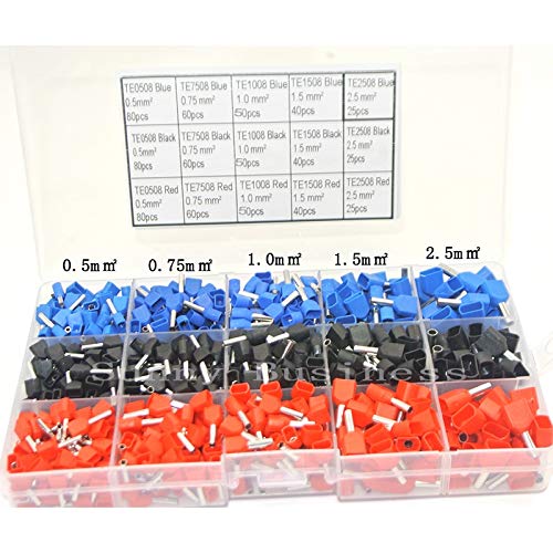 Jdon-hats FJY-CONNCT, 765 Pcs/set Dual Twin Copper Wire Crimp Tube Connector Insulated Cord End Cable Wire Insulated Bootlace Ferrule Terminal Kit Set