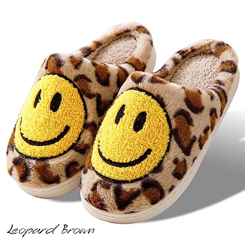 Image of Women's Men's Preppy Happy Face Slippers Comfy Warm Plush Slip-On House Slipper for Winter Indoor Soft Cushion Non-slip Fluffy Slides Slippers