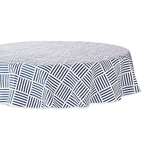 DII Indoor/Outdoor Vinyl Tabletop Collection Grid Pattern, Flannel Backed Tablecloth, 70″ Round, Navy