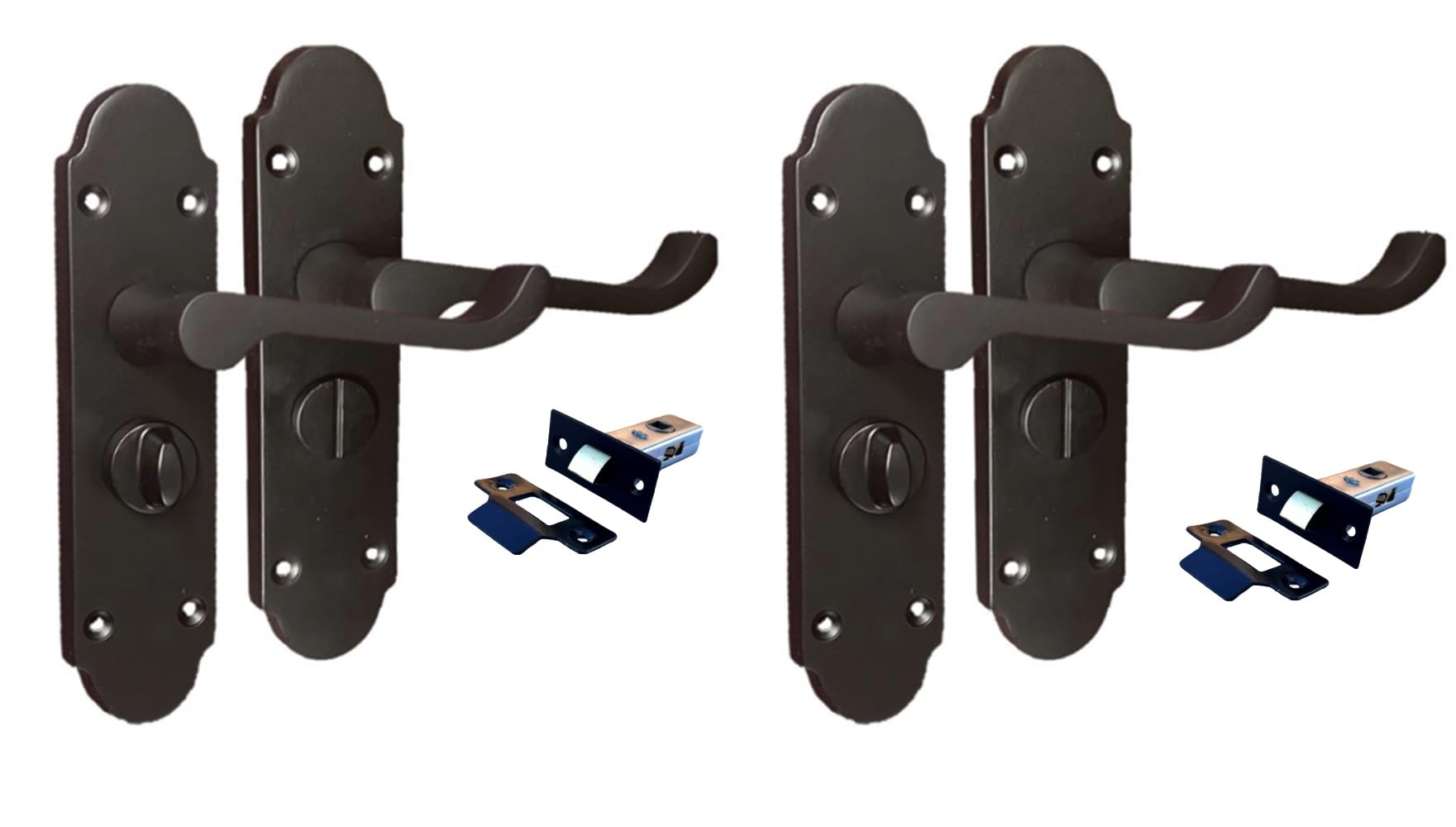 Epsom Door Handle Epsom Scroll Matt Black Plated Privacy Bathroom Handles - Matt Black Door Handles Set (Privacy Lock) 2 Sets with Tubular Latch.victortian Door Handles. Internal Door Handle Sets