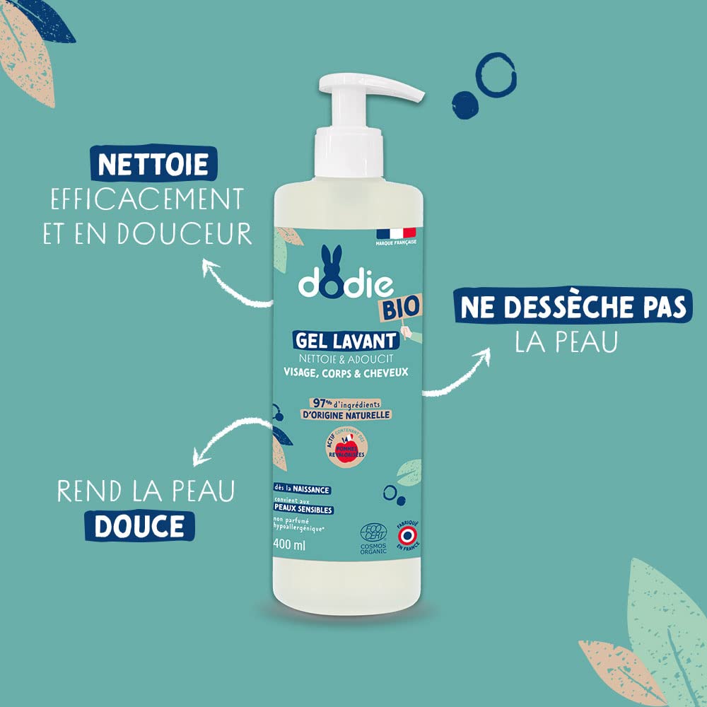 DODIE Gel Lavant Bio - visage, corps et cheveux - dès la naissance - 400mL
