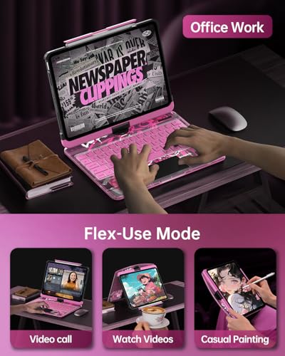 Image of Intermerge for iPad 9th 10.2 inch Keyboard Case, 360 Transparent Multi-Touch Trackpad, 7-Color Backlit Keyboard, Pencil Holder, Type-C, Power Indicator for 9th / 8th / 7th - Blush Pulse