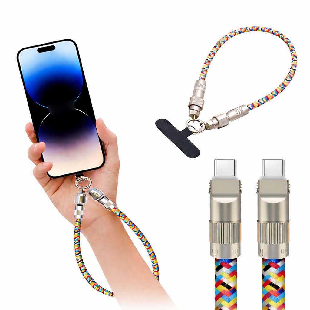 JB'S LAND 2-in-1 USB Type-C Charging Cable with Wrist Lanyard, Braided Nylon Fast Charging Cable, Zinc Alloy Lock Connector, Detachable Anti-Drop Phone Strap-image-35