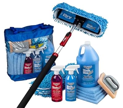 Aero Cosmetics Waterless RV Aircraft Boat Wash Wax Mop Kit with Deluxe Pole 3' 9" to 9' No Ladder Needed, Wash, Wax, Dry, Anywhere, Anytime, No Restrictions