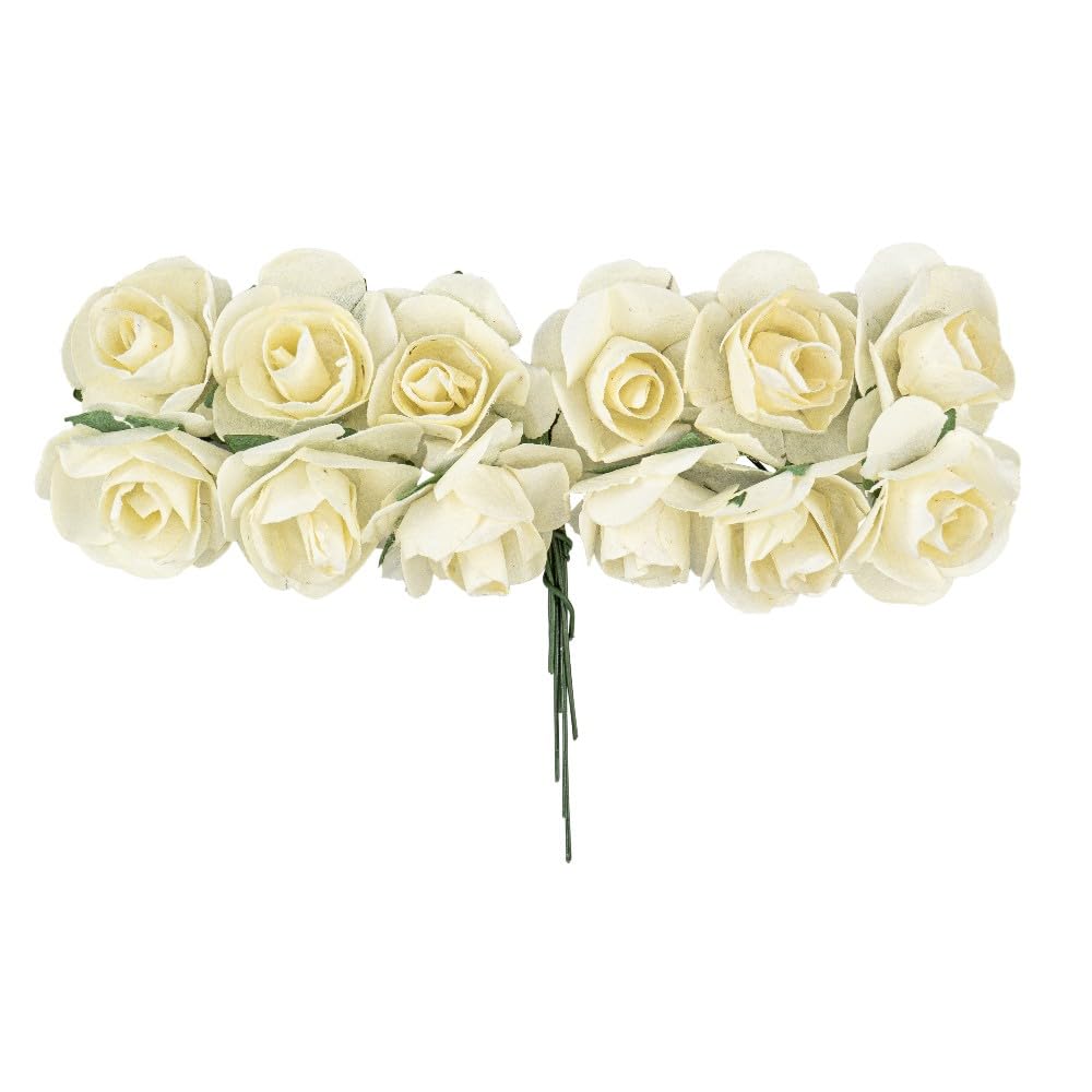 Piccole rose artificiali in carta, fiori decorativi con manico in filo per il fissaggio, teste di