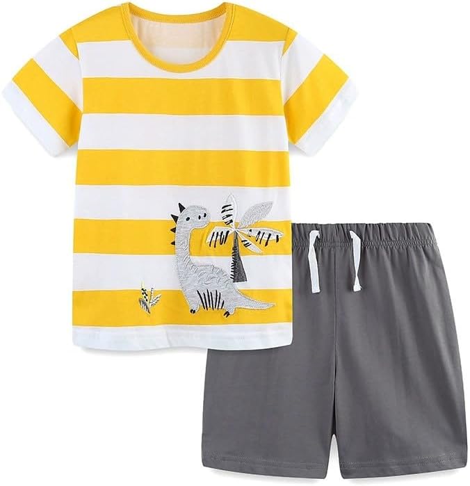 2-6T Toddler Boy Short Sets Boys Summer Dinosaur Outfits Cotton Short Sleeve Tops and Elastic Waist Shorts Matching Set - Image 5